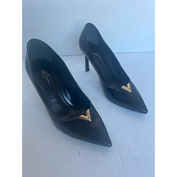 Louis Vuitton Heartbreaker Black Leather Slip On Stiletto Heel Pump Shoes Sz 5 - Picture 2 of 13